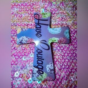 HAVE COURAGE Colorful Hydrangeas Purple/Blue Floral Cross Magnet